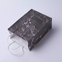 Black kraft Paper Bags, with Handles, Gift Bags, Shopping Bags, Rectangle, Marble Texture Pattern, Black, 33x26x12cm