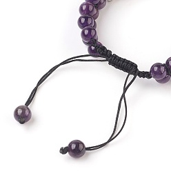 Amethyst Chakra Natural Amethyst Braided Bead Bracelets, with Natural & Synthetic Mixed Stone and Alloy Findings, Antique Silver, 2-3/8 inch(6cm)