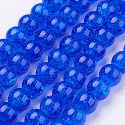 Blue Spray Painted Crackle Glass Beads Strands, Round, Blue, 10mm, Hole: 1.3~1.6mm, about 80pcs/strand, 31.4 inch