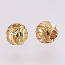 Real 18K Gold Plated Brass Spacer Beads, Long-Lasting Plated, Corrugated Round, Real 18K Gold Plated, 4x3mm, Hole: 1.6mm