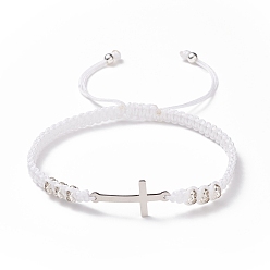 White 201 Stainless Steel Cross Link Bracelet, Braided Adjustable Bracelets for Women Men, White, Inner Diameter: 2-1/4~3-1/2 inch(5.65~8.75cm)
