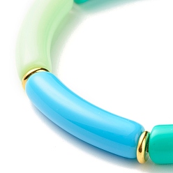 Зеленый Изогнутая трубка, непрозрачные акриловые бусины, эластичный браслет для девочек-подростков, женщин, зелёные, внутренний диаметр: 2-1/8 дюйм (5.5 см)