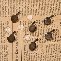 Antique Bronze DIY Earring Making, with Brass Leverback Earring Findings and Transparent Oval Glass Cabochons, Antique Bronze, Cabochons: 11.5~12x4mm, 1pc/set, Earring Findings: 25~27x13~14mm, Tray: 12mm, Pin: 0.5mm, 1pc/set
