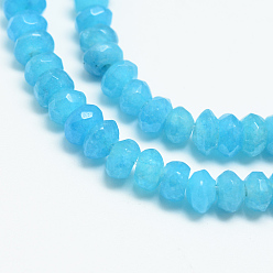Deep Sky Blue Natural White Jade Bead Strands, Dyed, Faceted, Rondelle, Deep Sky Blue, 4x3mm, Hole: 1mm, about 110~113pcs/strand, 13.78~14.17 inch(35~36cm)