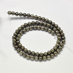 Pyrite Natural Pyrite Round Beads Strands, Grade A, 6mm, Hole: 1mm, about 62pcs/strand, 15.5 inch