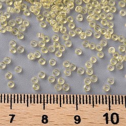 Light Yellow 12/0 Grade A Round Glass Seed Beads, Transparent Colours, Light Yellow, 12/0, 2x1.5mm, Hole: 0.8mm, about 30000pcs/bag