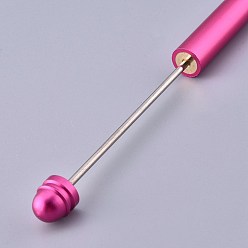 Deep Pink Plastic Beadable Pens, Shaft Black Ink Ballpoint Pen, for DIY Pen Decoration, Deep Pink, 157x10mm, The Middle Pole: 2mm