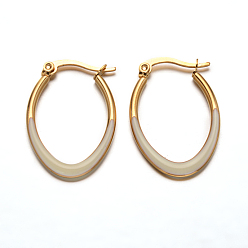 Golden Oval 304 Stainless Steel Enamel Hoop Earrings, Golden, 30x20x2mm, Pin: 1x0.8mm
