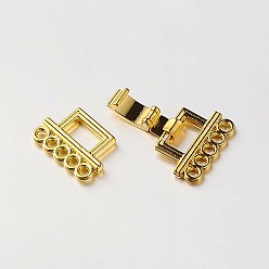 Golden 5 Strands Alloy and Brass Fold Over Clasps, 10-Hole, Golden, 24x16.5x5mm, Hole: 2mm