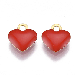 Red Brass Charms, with Enamel, Enamelled Sequins, Raw(Unplated), Heart, Red, 10x9x2mm, Hole: 1mm