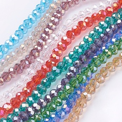 Mixed Color Electroplate Glass Beads Strands, AB Color Plated, Faceted Rondelle, Mixed Color, 3.5~4x2.5~3mm, Hole: 0.5mm, about 123~127pcs/strand, 13.39 inch~13.78 inch(34~35cm)