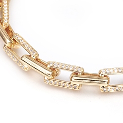 Золотой Латунные кабельные цепи браслеты, с прозрачными фианитами и застежками из лобстера, , долговечный, золотые, 6-3/4 дюйм (17 см)