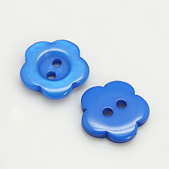 Dodger Blue Resin Buttons, Dyed, Flower, Dodger Blue, 15x3mm, Hole: 1mm