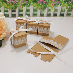 Bois Solide Coffret cadeau, décoration de mariage, boîte d'emballage de bonbons de douche de bébé, cartons cadeaux de fête de mariage au chocolat pour les invités, avec ruban, burlywood, 5x5x5 cm, ruban environ 47~48x1 cm
