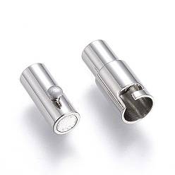 Stainless Steel Color 304 Stainless Steel Locking Tube Magnetic Clasps, Column, Stainless Steel Color, 16x5mm, Hole: 3mm