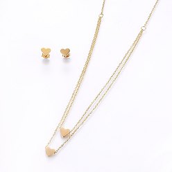 Doré  304 définit bijoux en acier inoxydable, boucles d'oreille et colliers à plusieurs niveaux, cœur, or, collier: 18.1 pouces (46 cm), 1.5mm, boucles d'oreille: 7x8x1.2mm, pin: 0.8 mm