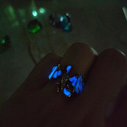 Bleu Bague de manchette ouverte dragon en émail luminaires, lueur dans l'anneau large épais en alliage sombre pour les femmes, bleu, diamètre intérieur: 20 mm