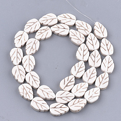 Creamy White Synthetic Turquoise Beads Strands, Leaf, Creamy White, 13~14x9x4mm, Hole: 1mm, about 31pcs/strand, 15.9 inch