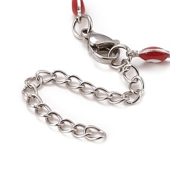 Red Enamel Horse Eye Link Chains Bracelet, 304 Stainless Steel Jewelry for Women, Stainless Steel Color, Red, 6-3/4 inch(17.1cm)