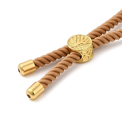 Peru Cotton Cord Bracelet Making, with Brass Findings, Flat Round with Tree of Life, Real 18K Gold Plated, Peru, 8-5/8 inch(22cm), Hole: 2mm