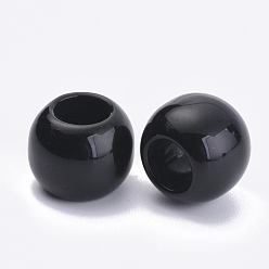 Black Opaque Acrylic Beads, Large Hole Beads, Round, Black, 10x8mm, Hole: 5mm, about 1320pcs/500g