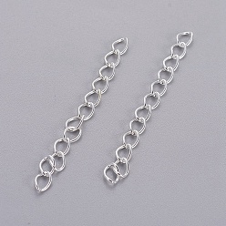 Argent Fer se termine avec extension de chaîne torsadée pour bracelet de cheville, sans cadmium et sans plomb, argenterie, 50x3.5mm, Liens: 5.5x3.5x0.5 mm