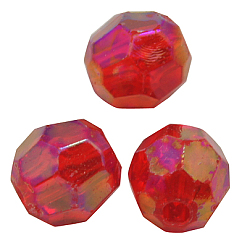 Red Eco-Friendly Transparent Acrylic Beads, Faceted, Round, AB Color, Red, 6mm, Hole: 1mm, about 5000pcs/500g