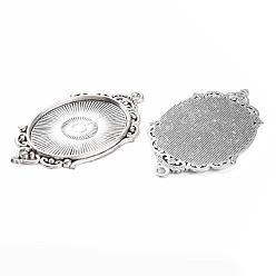 Antique Silver Tibetan Style Alloy Pendant Cabochon Settings, Cadmium Free & Lead Free, Oval, Antique Silver, Tray: 40x30mm, 65x37x2.5mm, Hole: 2.5mm, about 99pcs/1000g