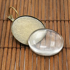 Antique Bronze 25mm Transparent Clear Domed Glass Cabochon Cover for Brass Photo Leverback Earring Making, Nickel Free, Antique Bronze, Earring: 38x26mm, Glass: 25x7.4mm