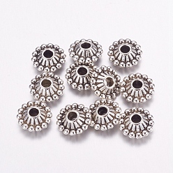 Antique Silver Tibetan Style Spacer Beads, Lead Free and Cadmium Free, Bicone, Antique Silver, about 11mm in diameter, 5mm thick, hole: 3mm