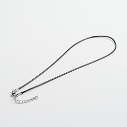 Black Waxed Cord Necklace Making, with Brass Lobster Clasps and End Chain, Platinum, Black, 17.87 inch, 1.5mm, about 100strands/bag