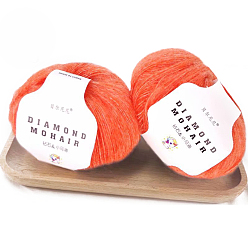 Orange Red Acrylic Fiber Mohair Wool Knitting Yarn, for Baby Shawl Scarf Doll Crochet Supplies, Orange Red, 0.9mm, about 284.34 Yards(260m)/Roll