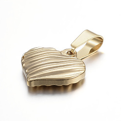 Golden 304 Stainless Steel Textured Pendants, Heart with Wavy Pattern, Golden, 15x15x3.5mm, Hole: 3x6mm