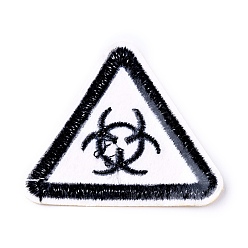 Yellow Computerized Embroidery Cloth Iron on/Sew on Patches, Costume Accessories, Triangle with Warning Sign, Biological Hazard, Yellow, 50.5x45.5x1.3mm