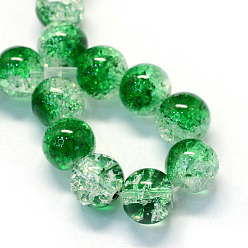 Dark Green Baking Painted Transparent Crackle Glass Round Bead Strands, Dark Green, 8.5~9mm, Hole: 1.5mm, about 105pcs/strand, 31.8 inch