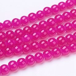 Magenta Imitation Jade Glass Beads Strands, Spray Painted, Round, Magenta, 6mm, Hole: 1.3~1.6mm, about 133pcs/strand, 31.4 inch