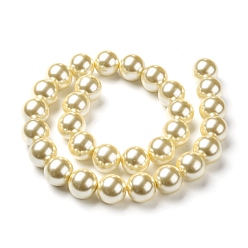Pale Goldenrod Eco-Friendly Dyed Glass Pearl Round Beads Strands, Grade A, Cotton Cord Threaded, Pale Goldenrod, 14mm, Hole: 0.7~1.1mm, about 30pcs/strand, 15 inch