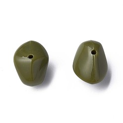 Vert Olive Foncé Perles acryliques opaques, nuggets, vert olive foncé, 12.5x18x13mm, Trou: 1.6mm, environ360 pcs / 500 g