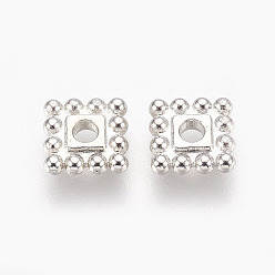 Platine  Perles de séparateur de style tibétain , sans plomb et sans cadmium, carrée, platine, 7x7x2mm, Trou: 2mm
