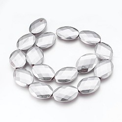 Platinum Plated Electroplated Non-magnetic Synthetic Hematite Beads Strands, Polish, Faceted, Oval, Platinum Plated, 25x18x5.5mm, Hole: 1mm, about 16pcs/strand, 15.74 inch(40cm)