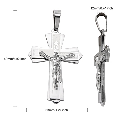 Stainless Steel Color 304 Stainless Steel Crucifix Cross Big Pendants for Easter, 49x33mm, Hole: 12mm