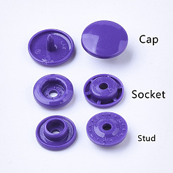 Slate Blue Resin Snap Fasteners, Raincoat Buttons, Flat Round, Slate Blue, Cap: 12x6.5mm, Pin: 2mm, Stud: 10.5x3.5mm, Hole: 2mm, Socket: 10.5x3mm, Hole: 2mm