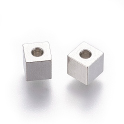 Stainless Steel Color 202 Stainless Steel Beads, Cube, Stainless Steel Color, 5x5x5mm, Hole: 2mm