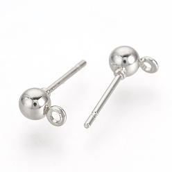 Platinum Iron Ball Stud Earring Findings, with Loop, Platinum, 6.5x4mm, Hole: 1mm, Pin: 0.8mm