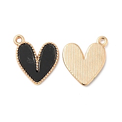 Black Acrylic Pendants, with Light Gold Plated Alloy Findings, Heart, Black, 18.5x16x3mm, Hole: 1.6mm