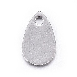 Stainless Steel Color Stainless Steel Charms, teardrop, Stamping Blank Tag, Stainless Steel Color, 10x6x0.6mm, Hole: 1.2mm