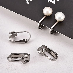 Stainless Steel Color 304 Stainless Steel Clip-on Earring Findings, Stainless Steel Color, 16x10x7.3mm