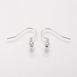 Platinum Brass Earring Hooks, with Beads and Horizontal Loop, Nickel Free, Platinum, 19mm, Hole: 1.5mm, 21 Gauge, Pin: 0.7mm