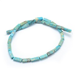 Turquoise Brins de perles de jaspe impérial naturel, teint, rectangle, turquoise, 13.5~14x4~4.5x4~4.5mm, Trou: 1mm, Environ 28 pcs/chapelet, 15.15 pouce (38.5 cm)
