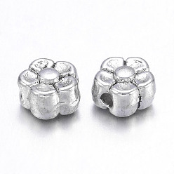 Antique Silver Tibetan Style Alloy Beads, Lead Free & Nickel Free & Cadmium Free, Flower, Great for Mother's Day Gifts making, Antique Silver, about 5mm long, 5mm wide, 3mm thick, hole: 1mm